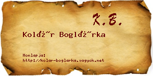 Kolár Boglárka névjegykártya